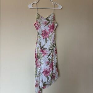 Mariposa Asymmetrical Floral Dress in Pink and Green
